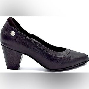 Chelsea Jones Rhyme Black Shine metallic Leather Comfort Heels Shoes Sz EU41